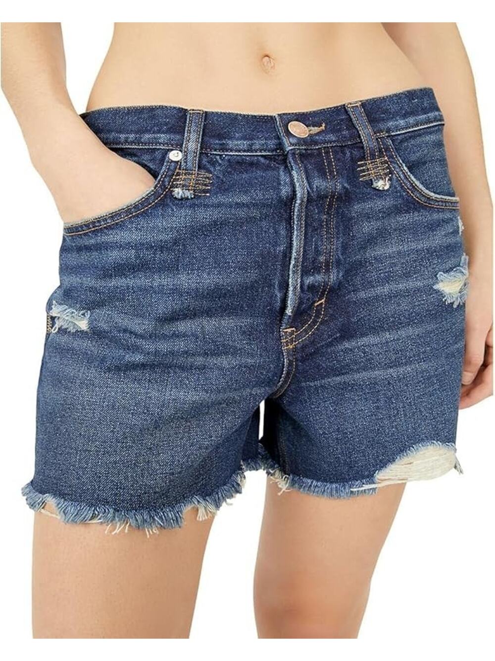 NWT Free People We The Free Makai Cutoff Denim Shorts Button Fly Blue Size 26